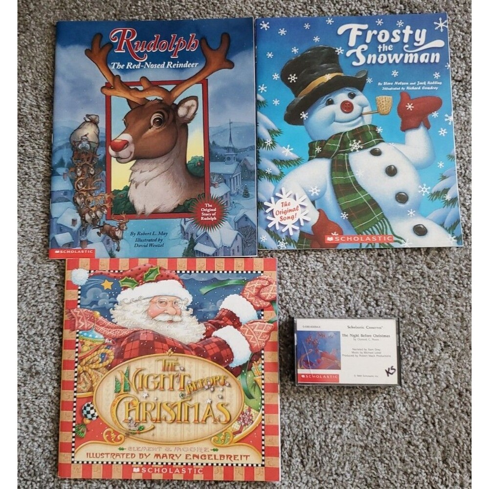 Lot of 3 Children Scholastic Christmas Classics paperback Story Books & Tape